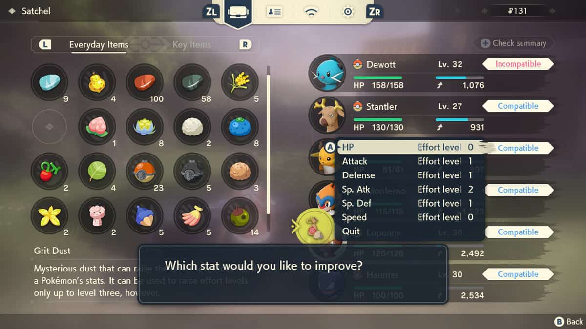 Pokemon Legends : Arceus - Comment augmenter les niveaux d'effort