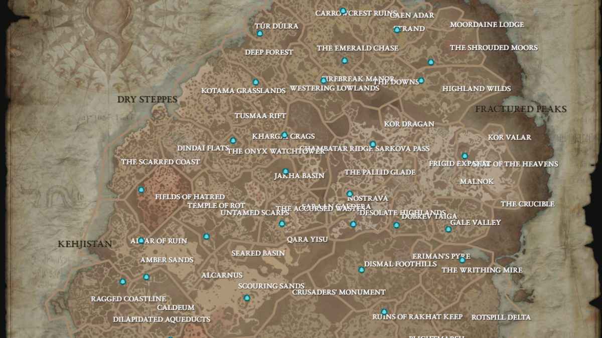 Diablo 4 : Carte des points de repère [Les 35 emplacements]