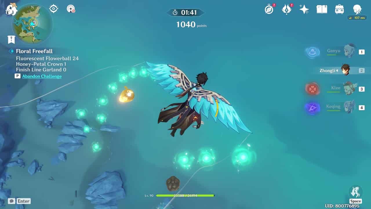 Genshin Impact Guide du Défi de la chute libre florale