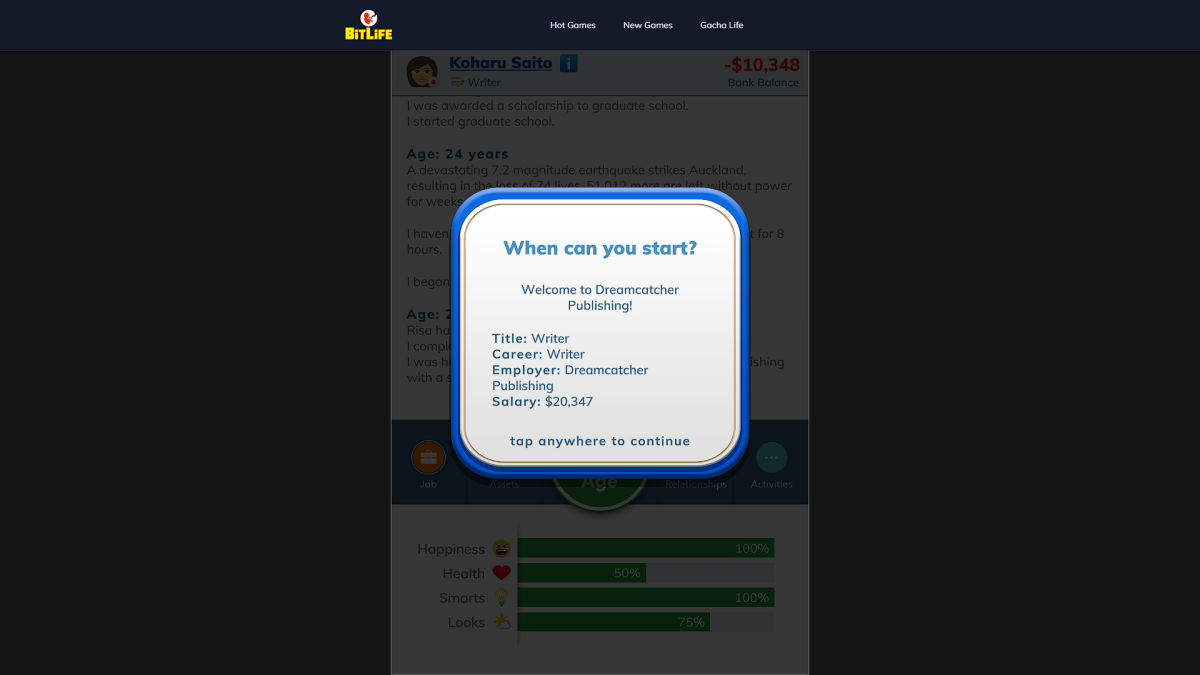 Comment devenir un auteur célèbre dans BitLife